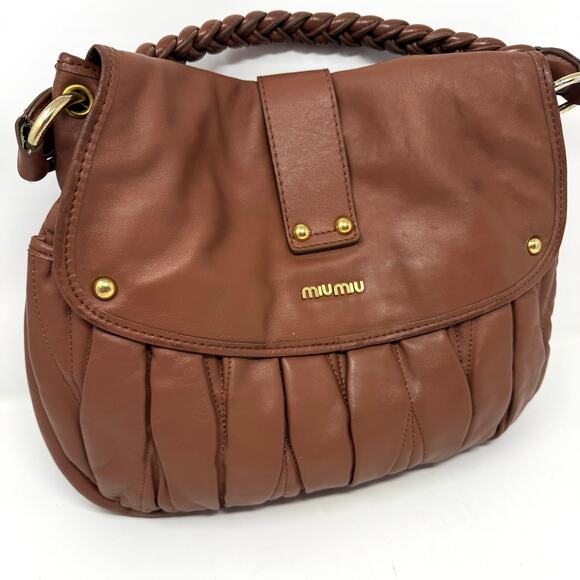 Miu Miu Brown Coffer matelassé leather hobo/shoulder bag with Braided Handle - Picture 4 of 16